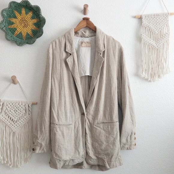 Free People We The Free Beckett Boyfriend Linen Blend Beige Blazer Size Small - Picture 2 of 9